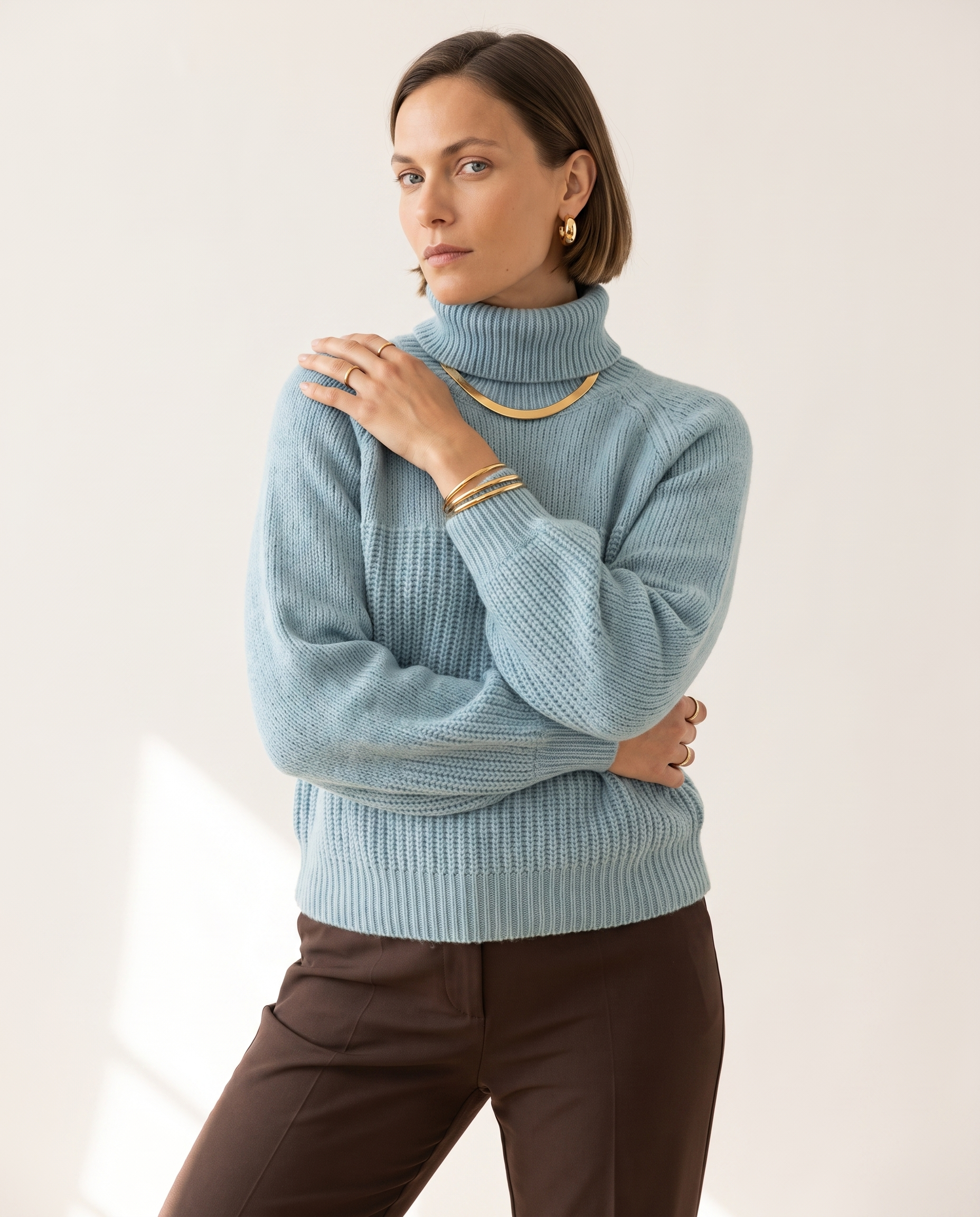 Knit & Loom Raglan Collar Knit in Sky Blue