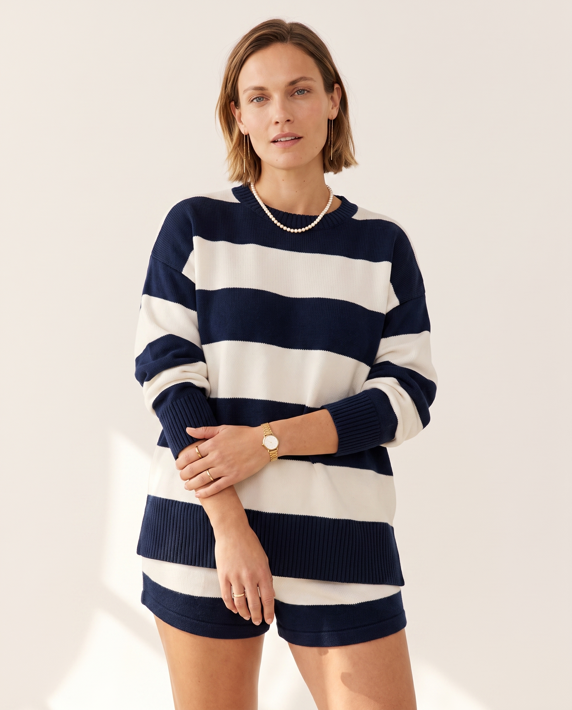 Knit & Loom Stripe Knit Set in Blue white