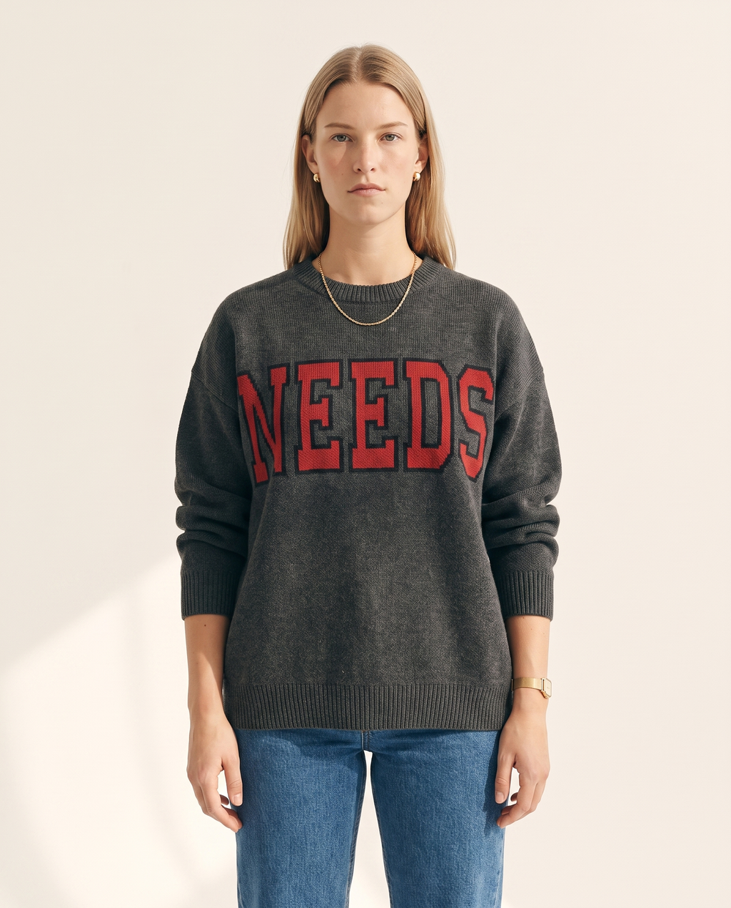 Knit & Loom Varsity Knit Top in Dark Grey