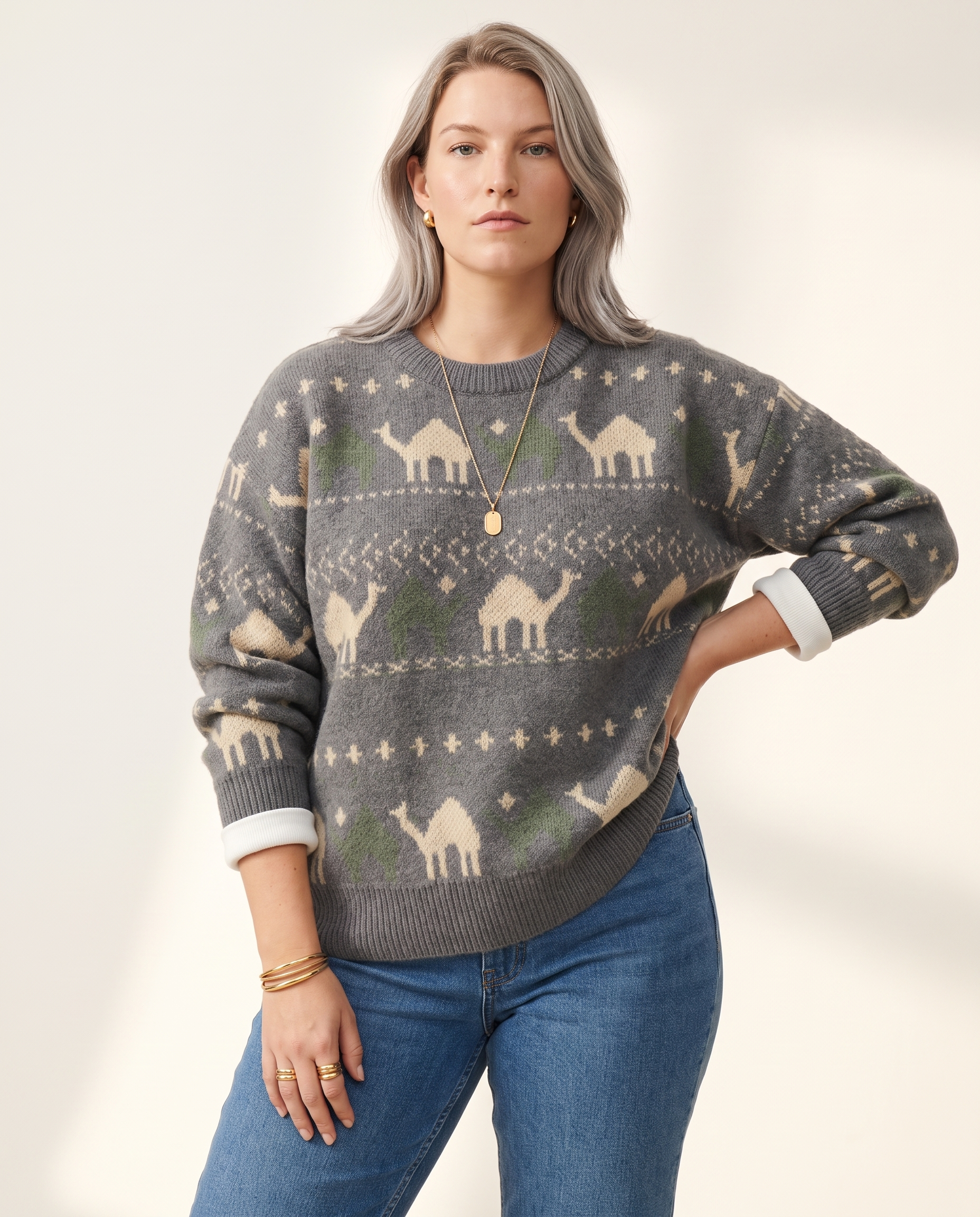 Knit & Loom Everyday Crew Sweater in Grey