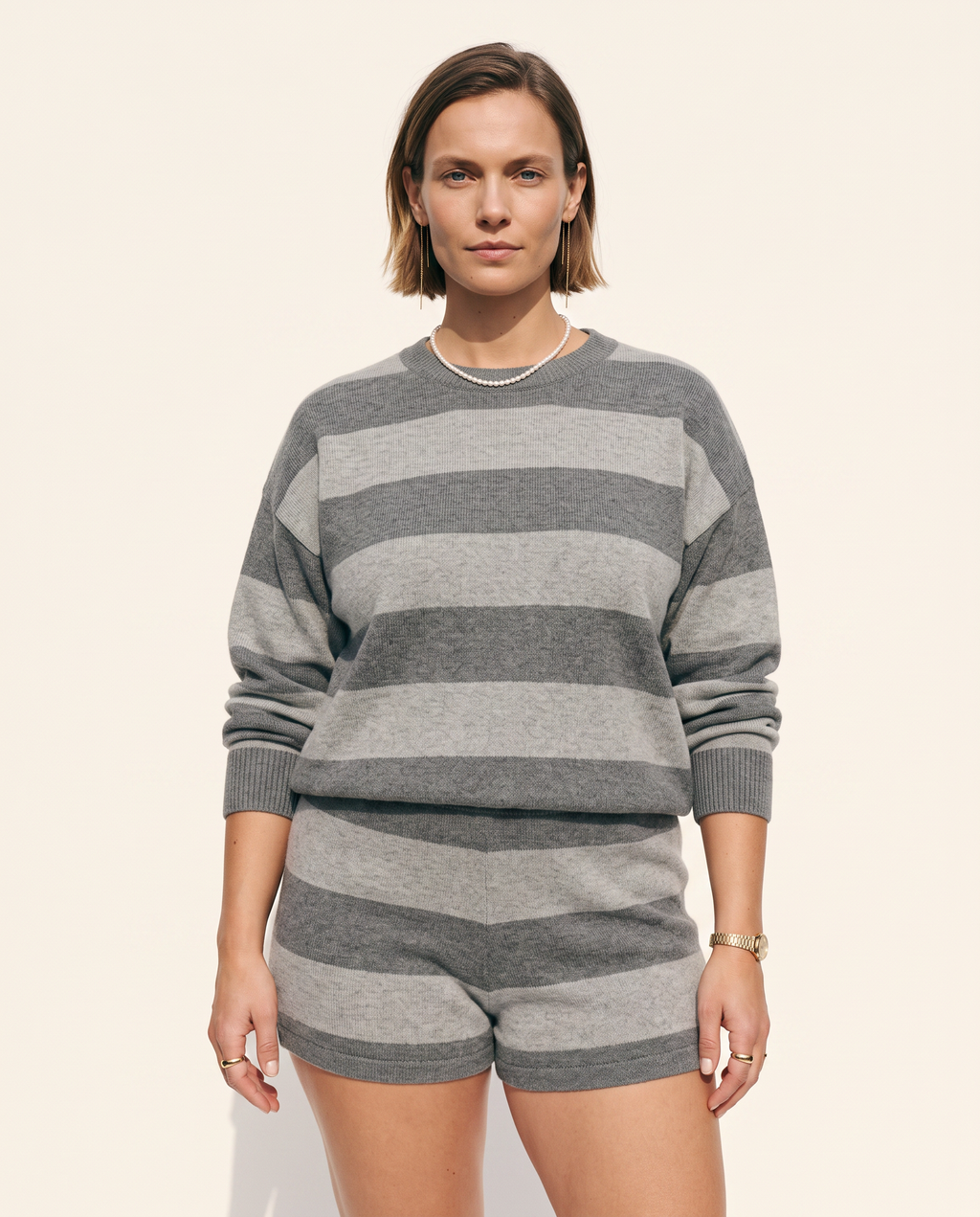 Knit & Loom Stripe Knit Set in Grey