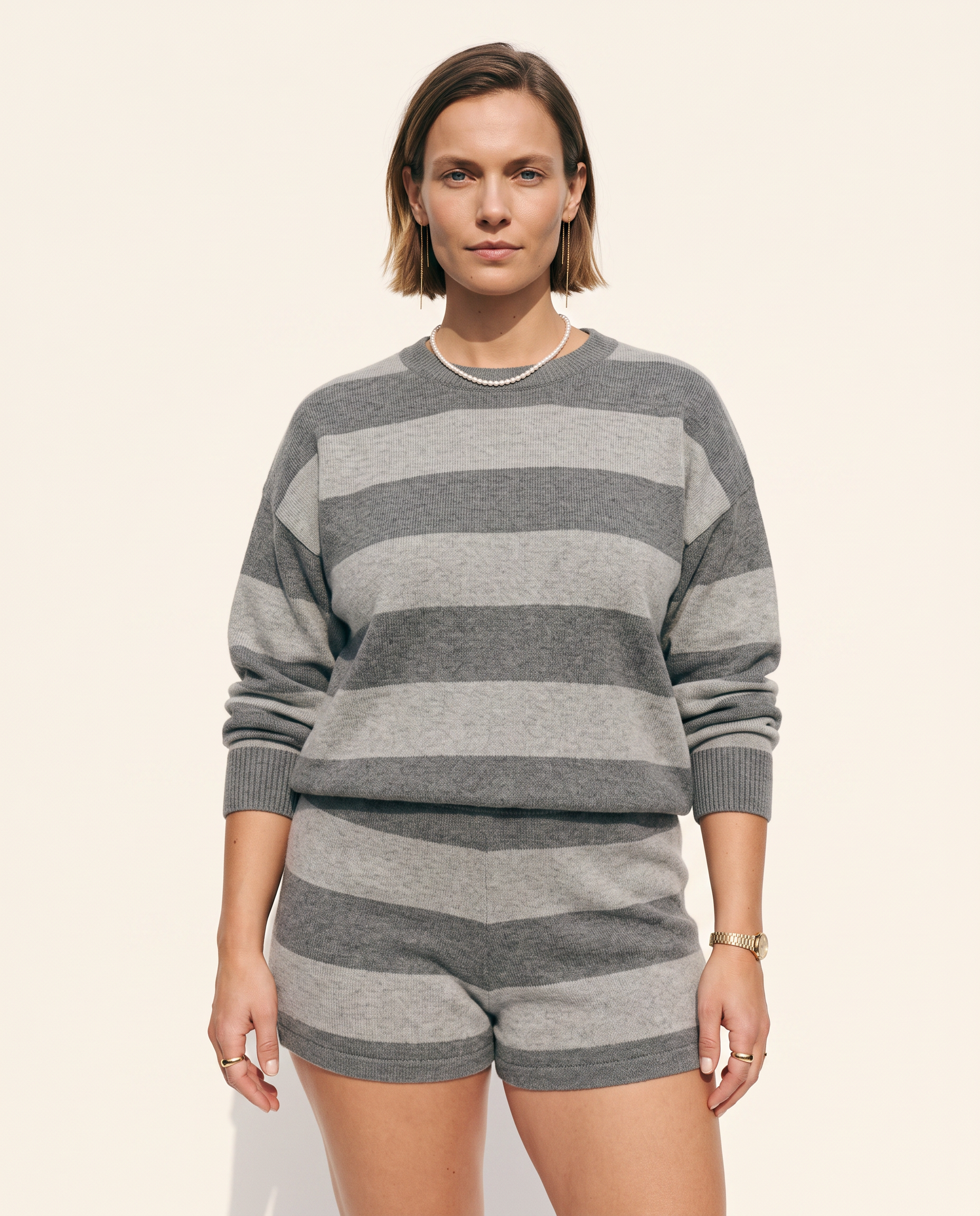 Knit & Loom Stripe Knit Set in Grey
