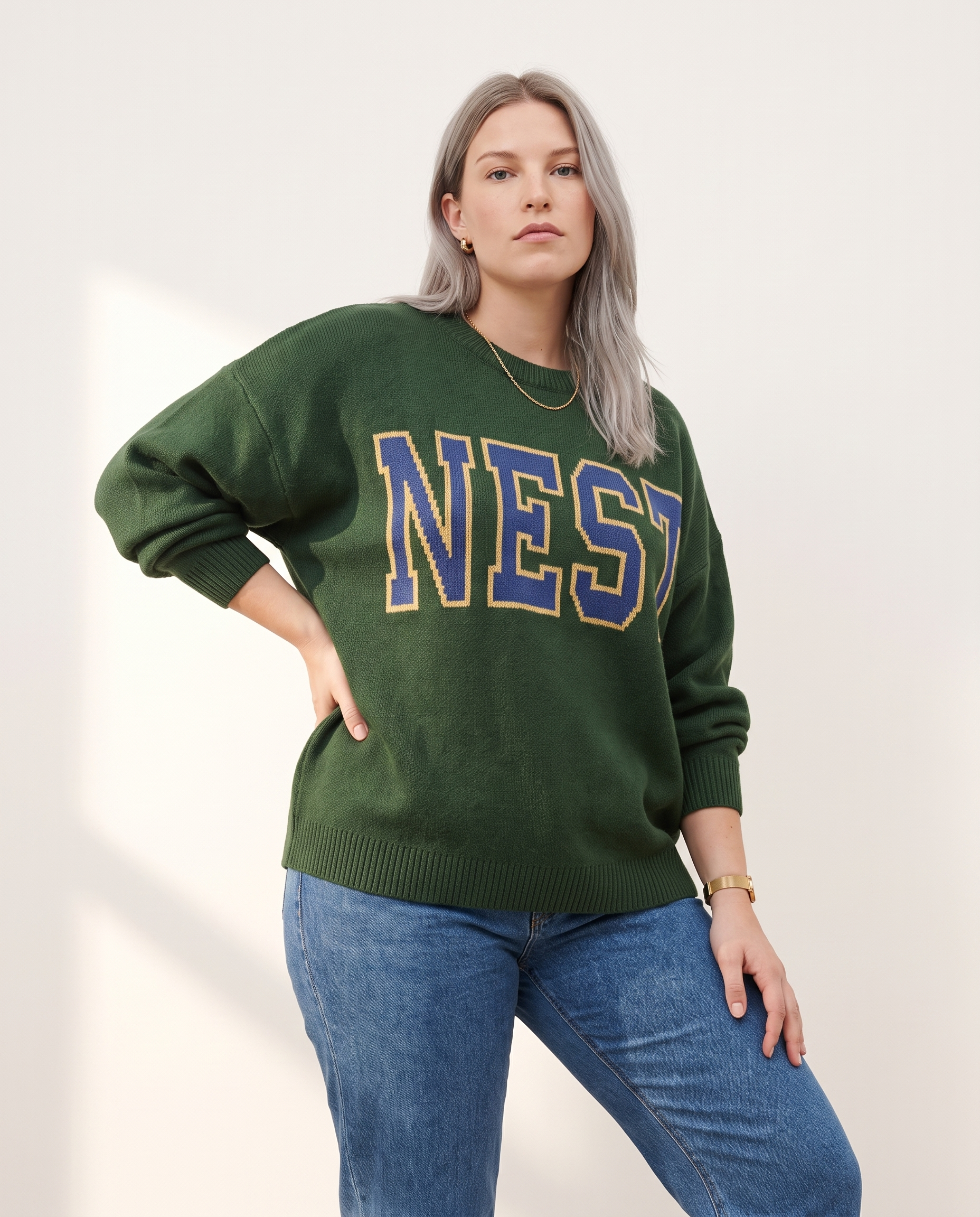 Knit & Loom Varsity Knit Top in Green