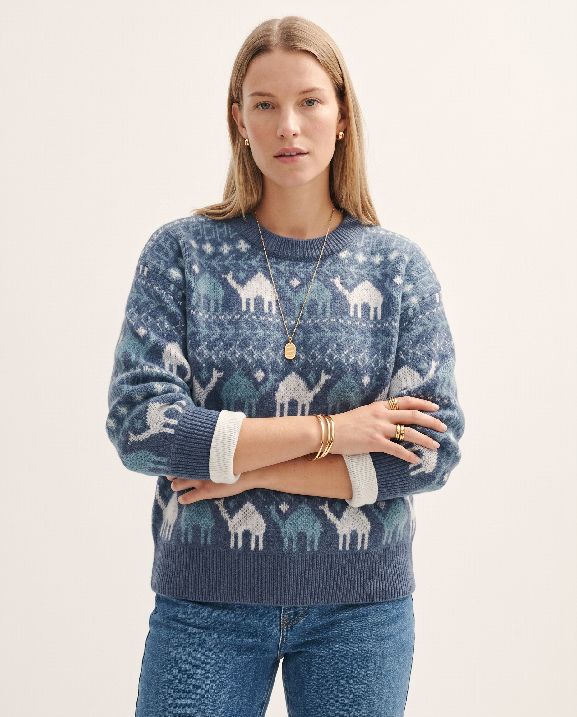 Knit & Loom Everyday Crew Sweater in Blue
