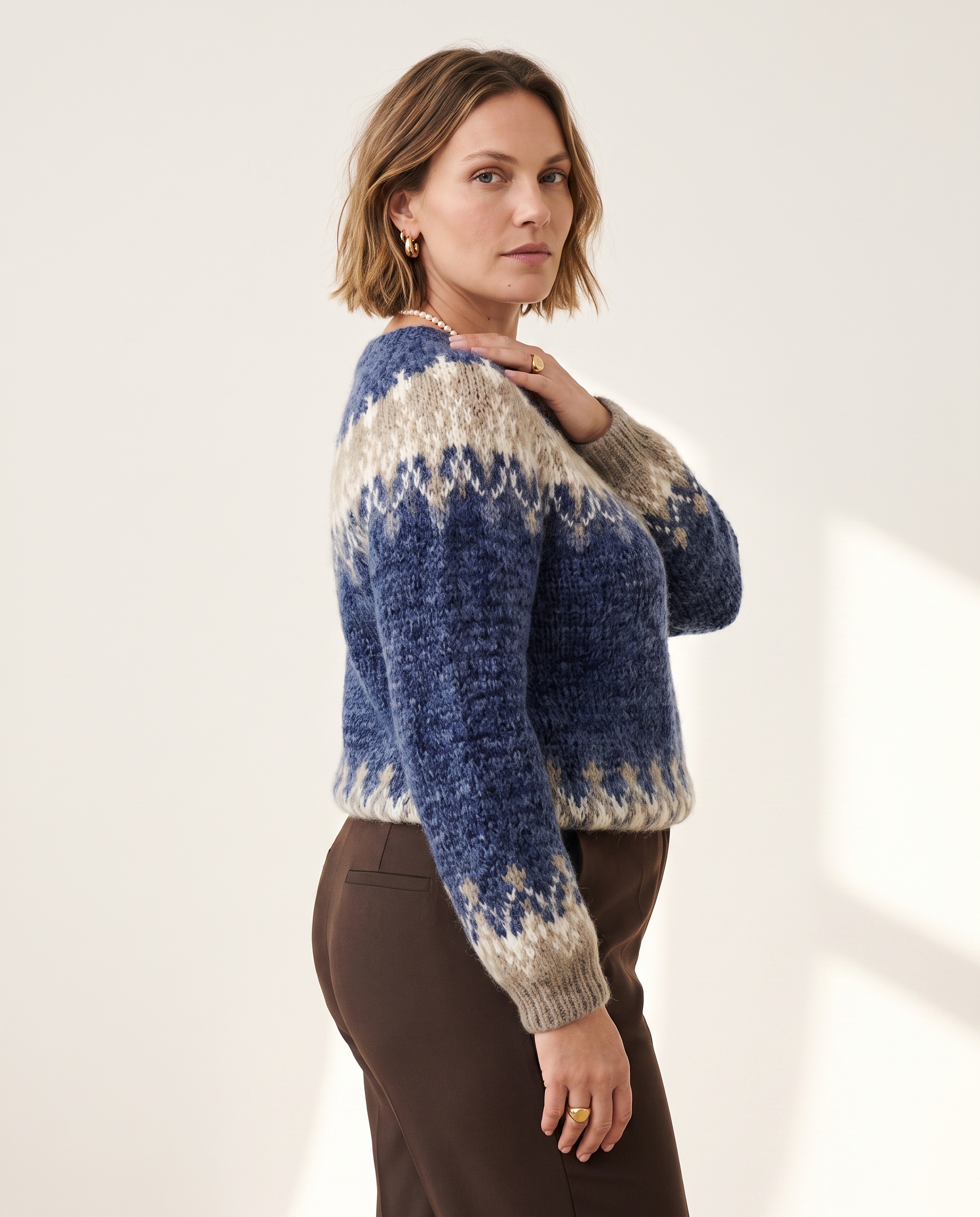 Knit & Loom Fair Isle Yoke Sweater in Dark Blue