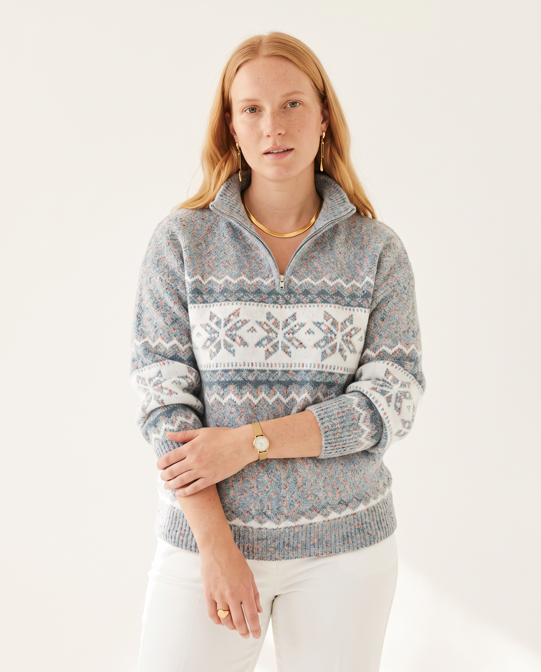 Knit & Loom Snowdrift Half-Neck Sweater in Grey