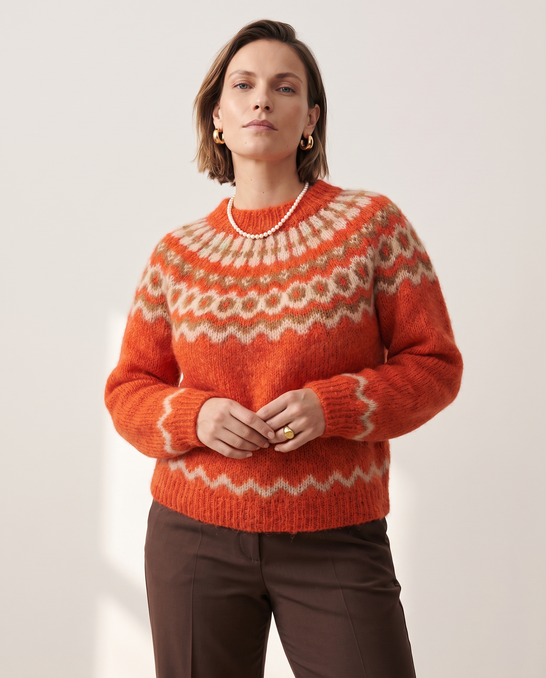 Knit & Loom Fair Isle Yoke Sweater in Red