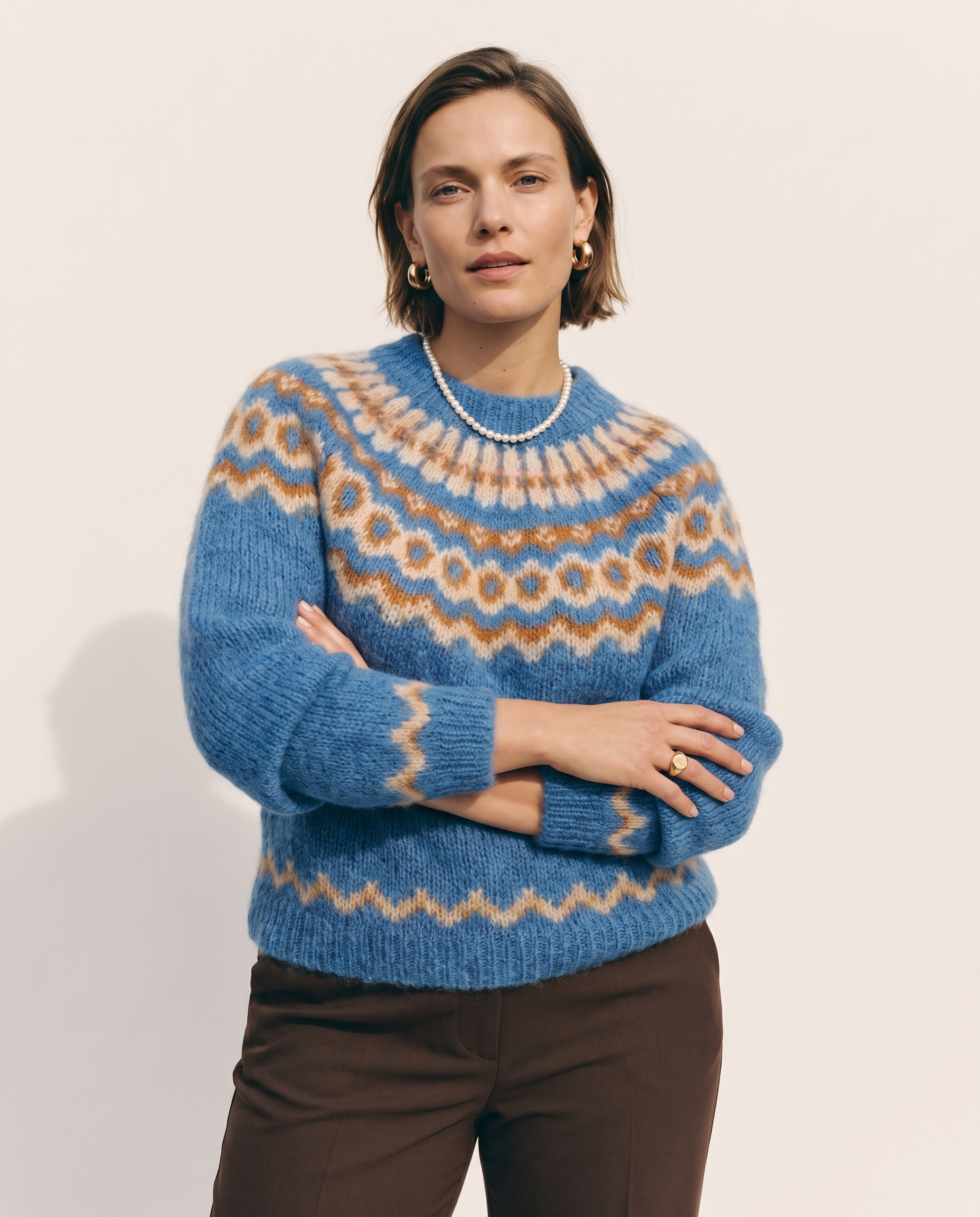 Knit & Loom Fair Isle Yoke Sweater in Blue