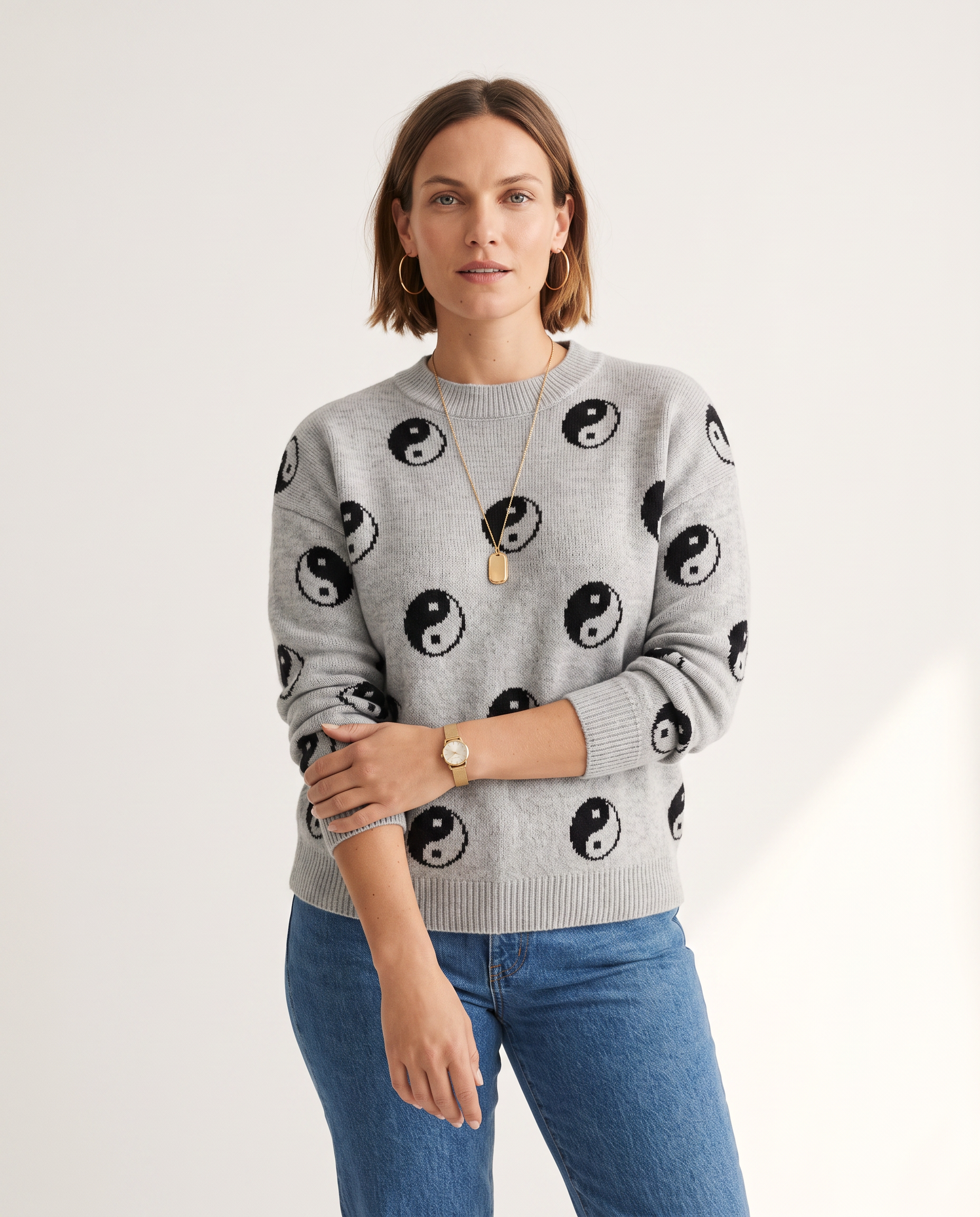 Knit & Loom Jacquard Pullover in Grey