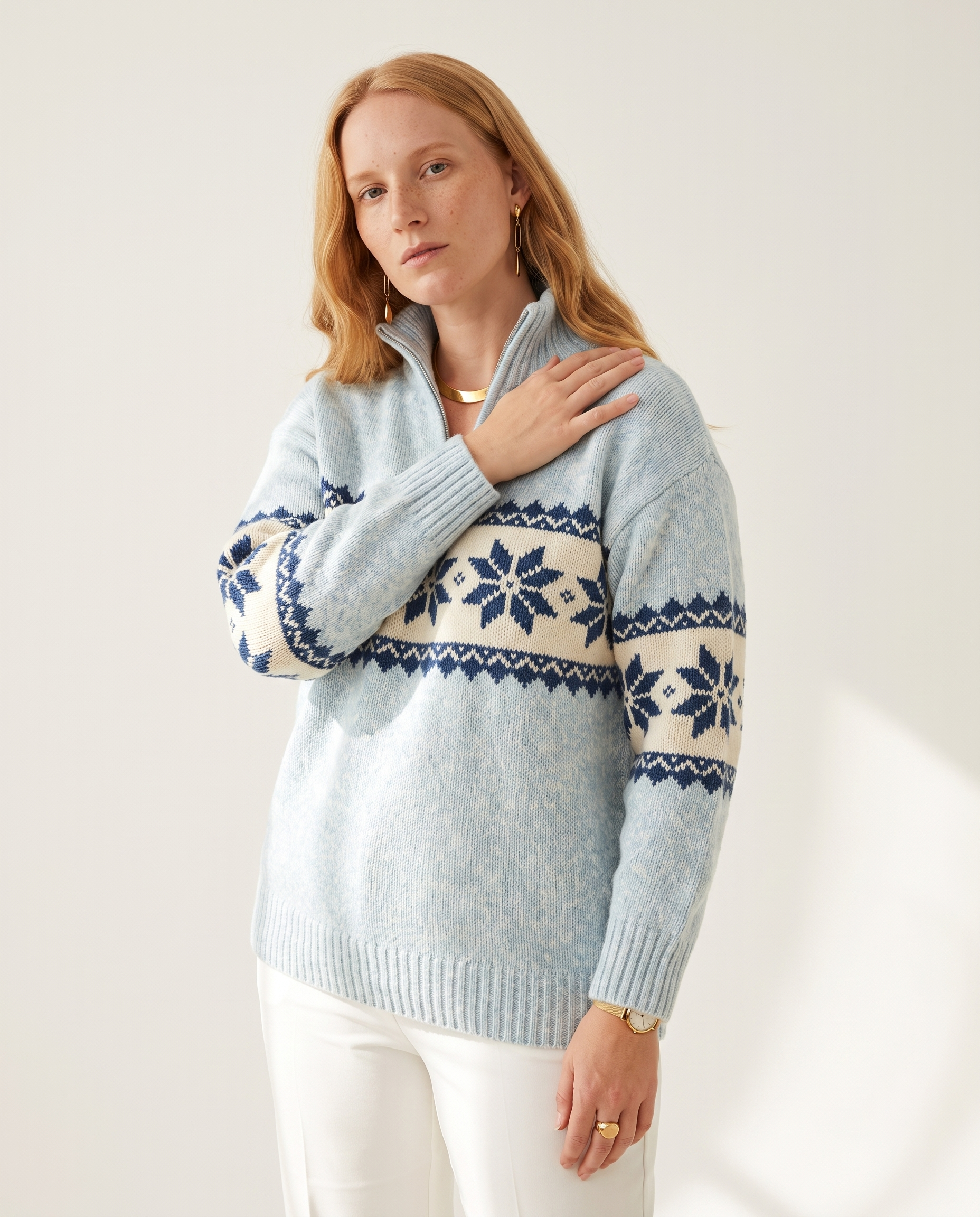 Knit & Loom Snowdrift Half-Neck Sweater in Blue