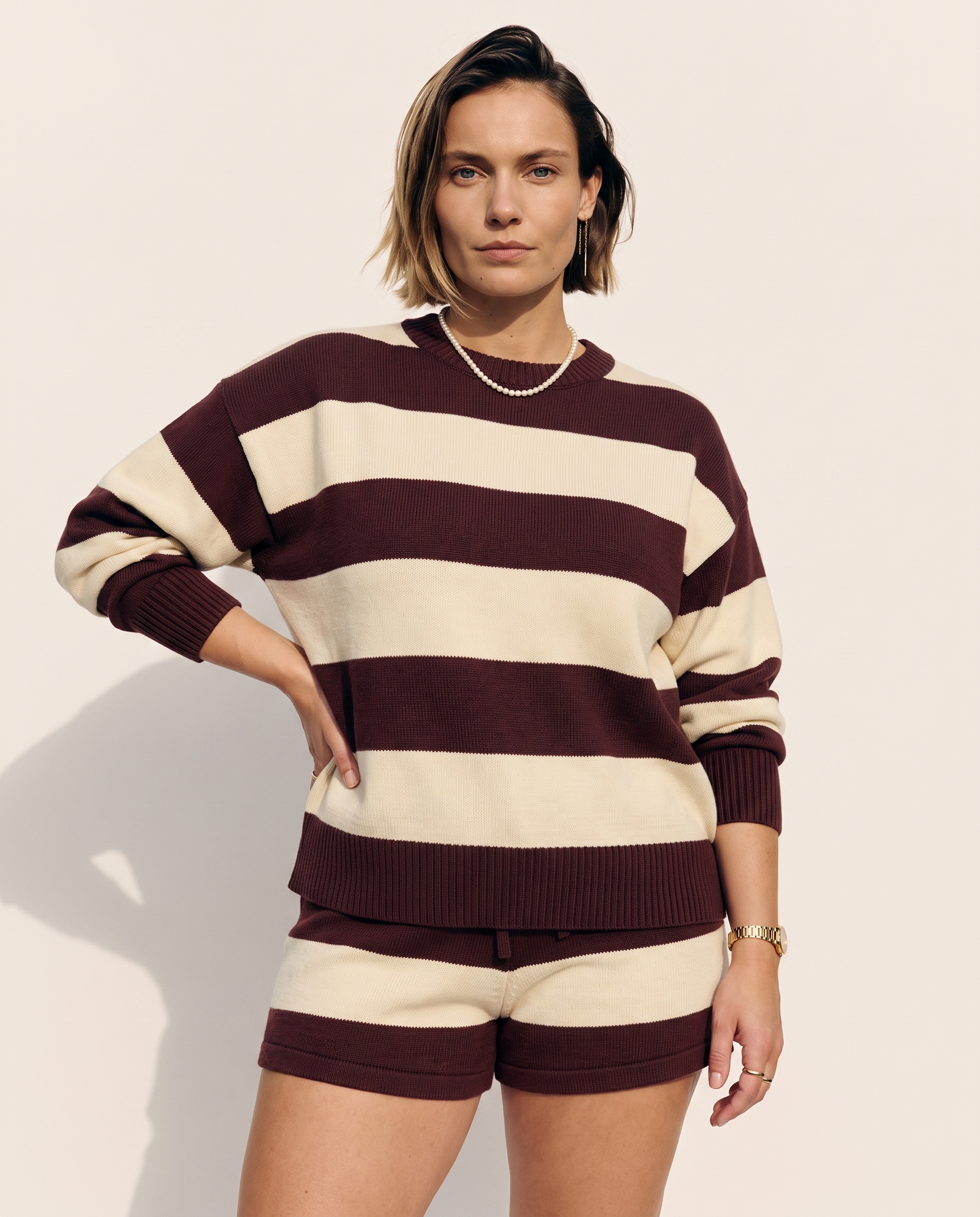 Knit & Loom Stripe Knit Set in Khaki