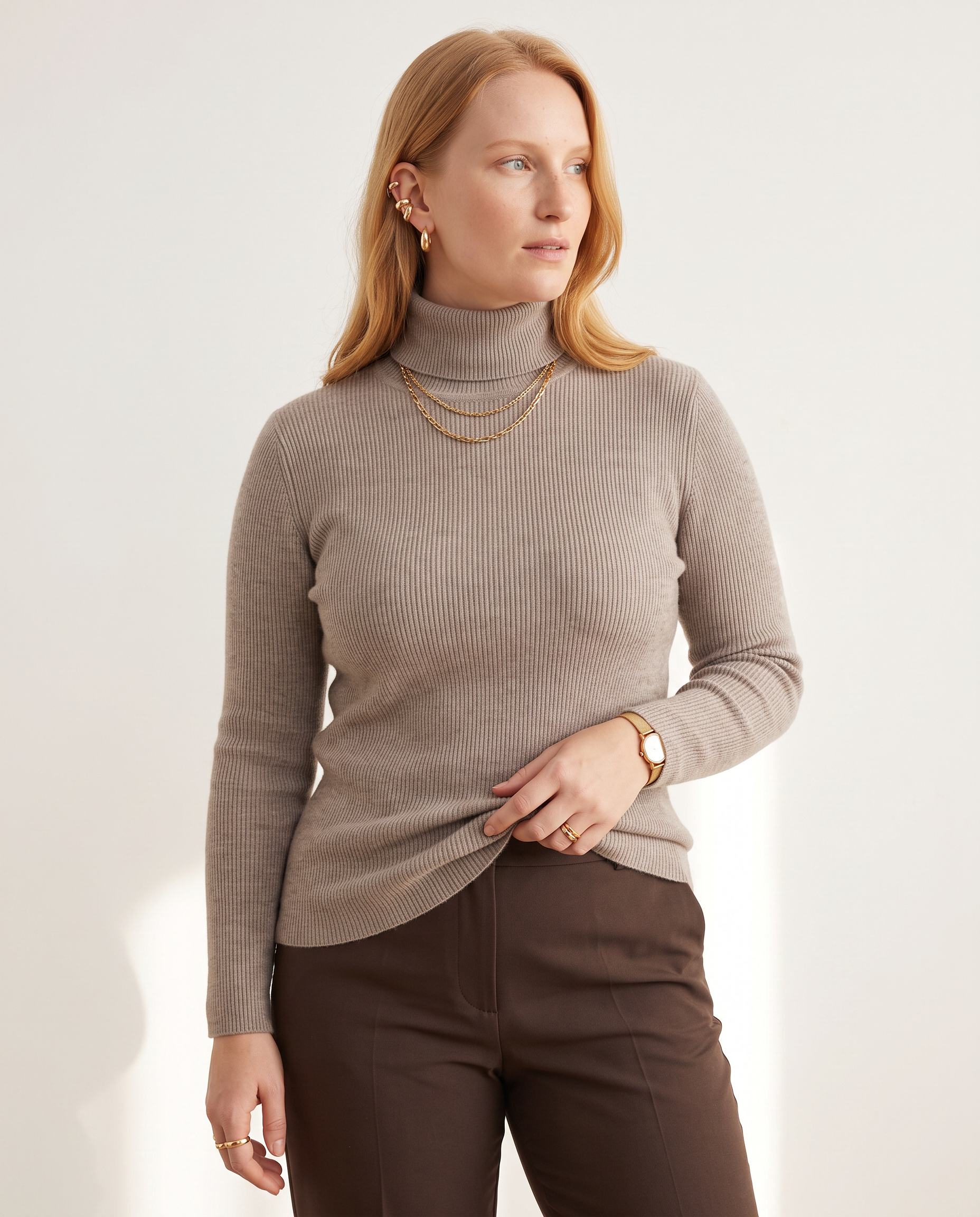 Knit & Loom Fine Rib Roll Neck in Dark Coffee
