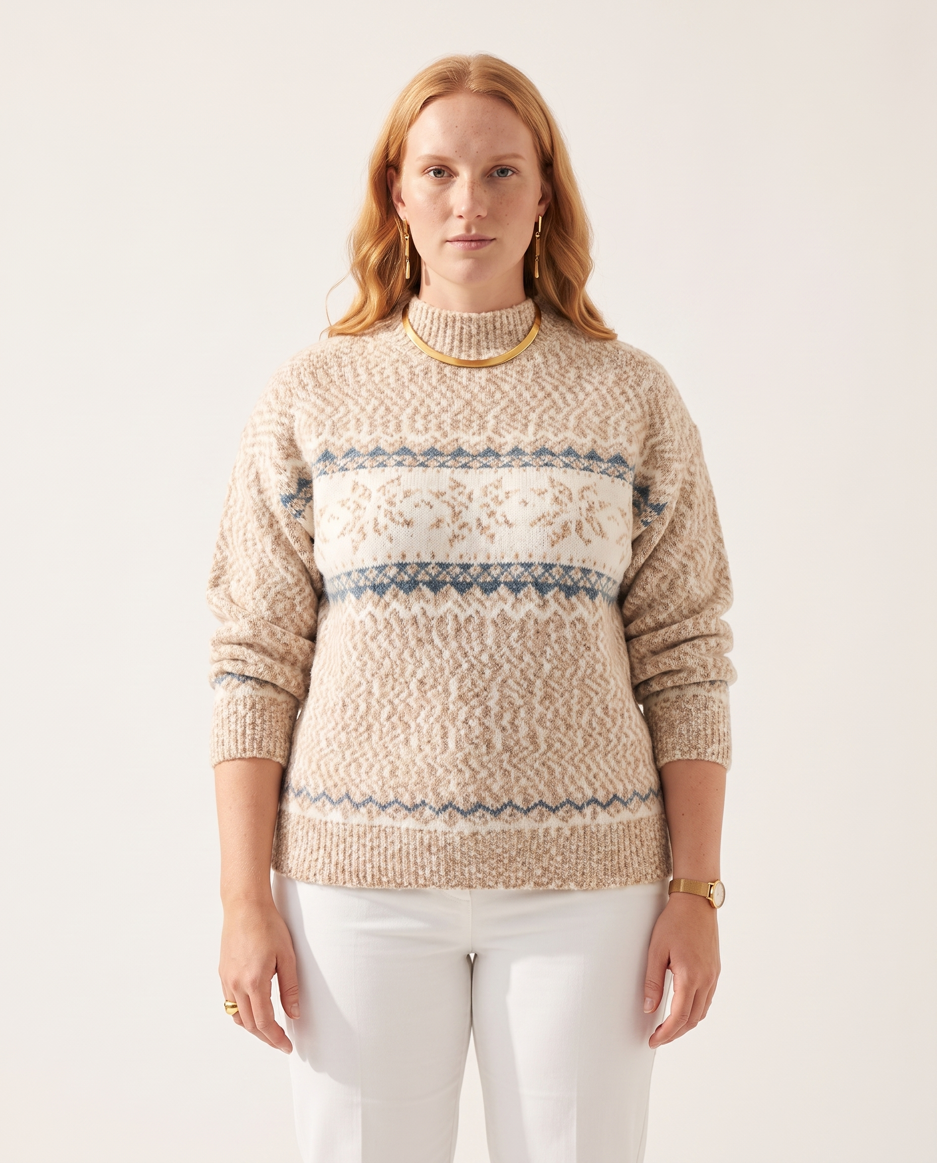 Knit & Loom Snowdrift Half-Neck Sweater in Apricot