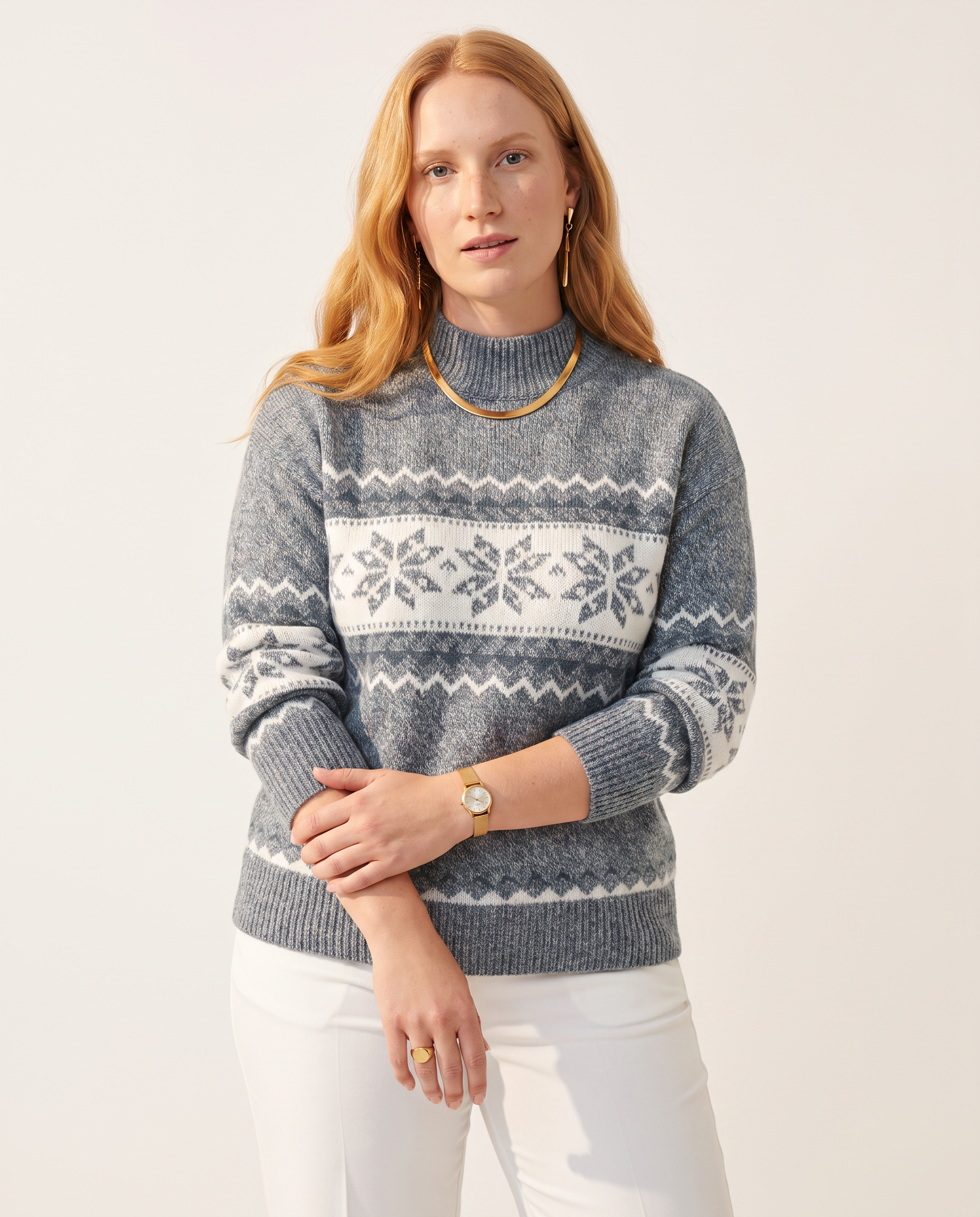 Knit & Loom Snowdrift Half-Neck Sweater in Grey
