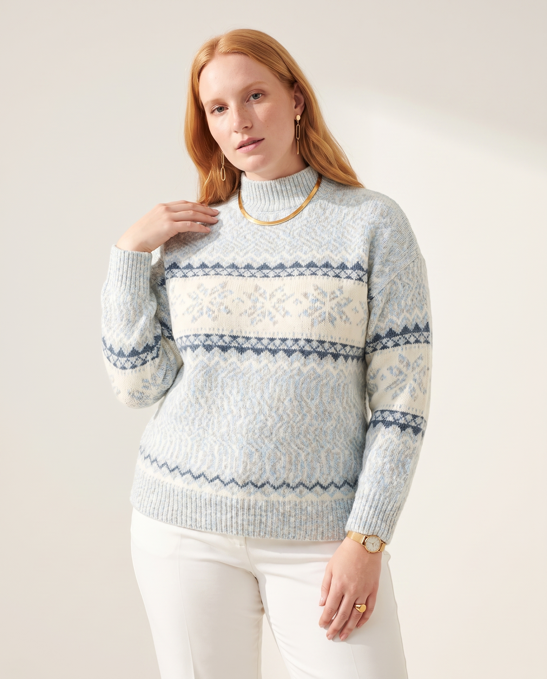 Knit & Loom Snowdrift Half-Neck Sweater in Blue