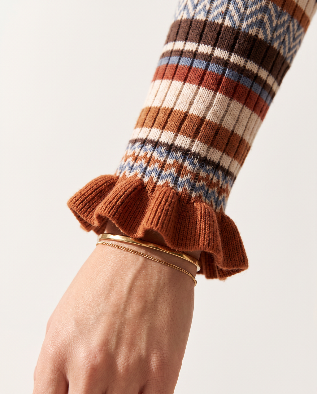 Knit & Loom Colourblock Knit Dress, frilled cuff detail