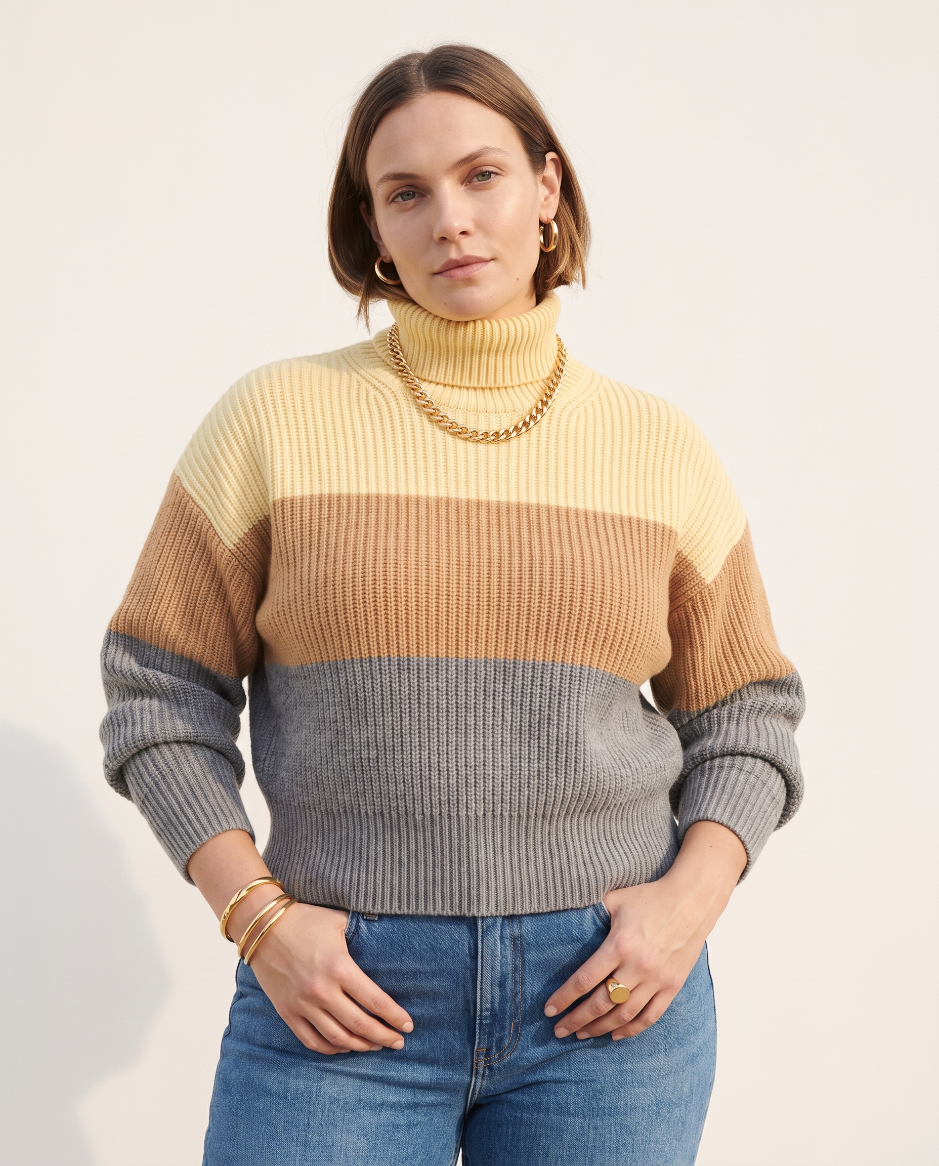 Knit & Loom Three-Tone Roll Neck
