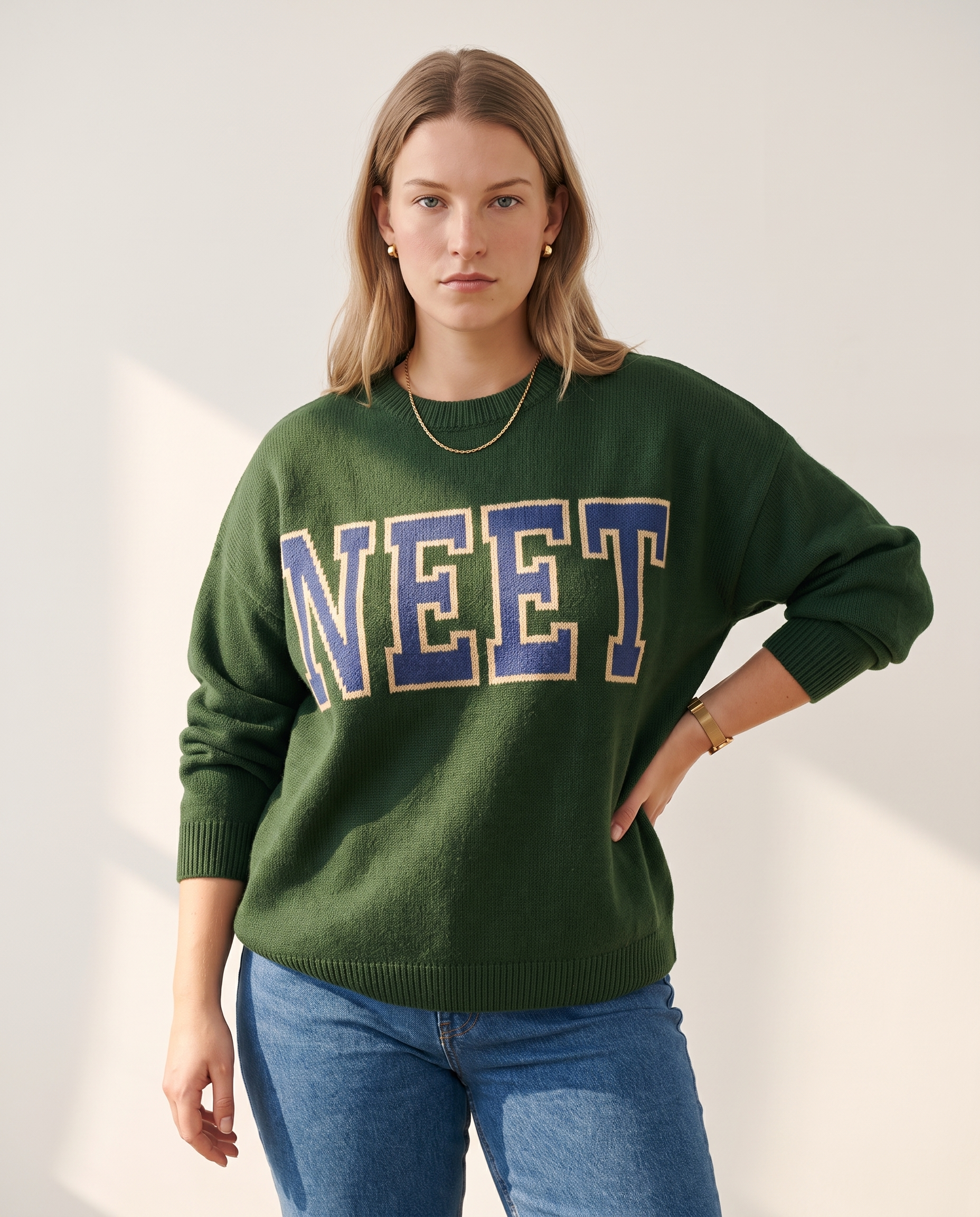 Knit & Loom Varsity Knit Top in Green