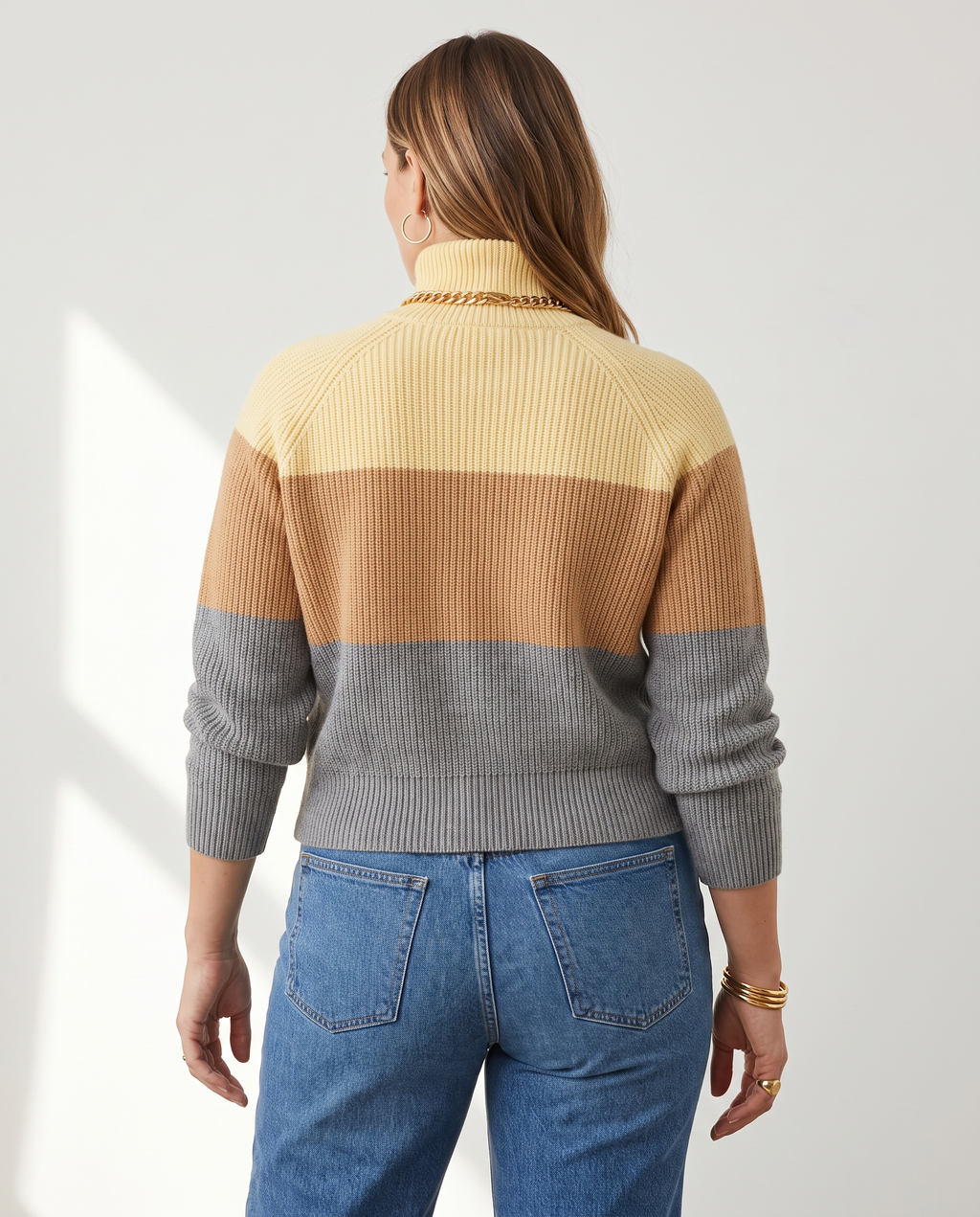 Knit & Loom Three-Tone Roll Neck, back view