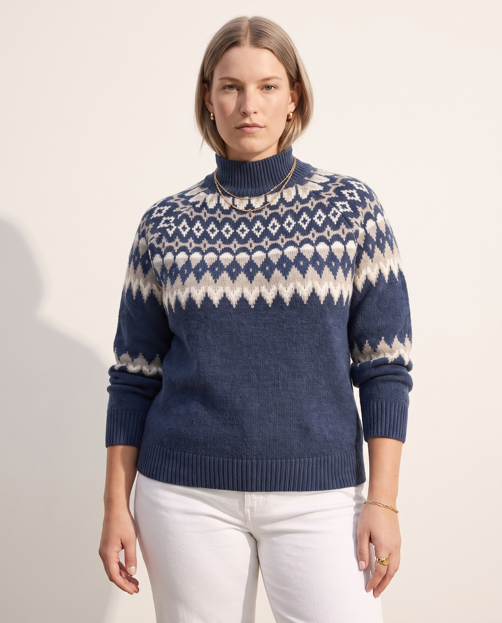 Knit & Loom Nordic Diamond Sweater in Dark Blue