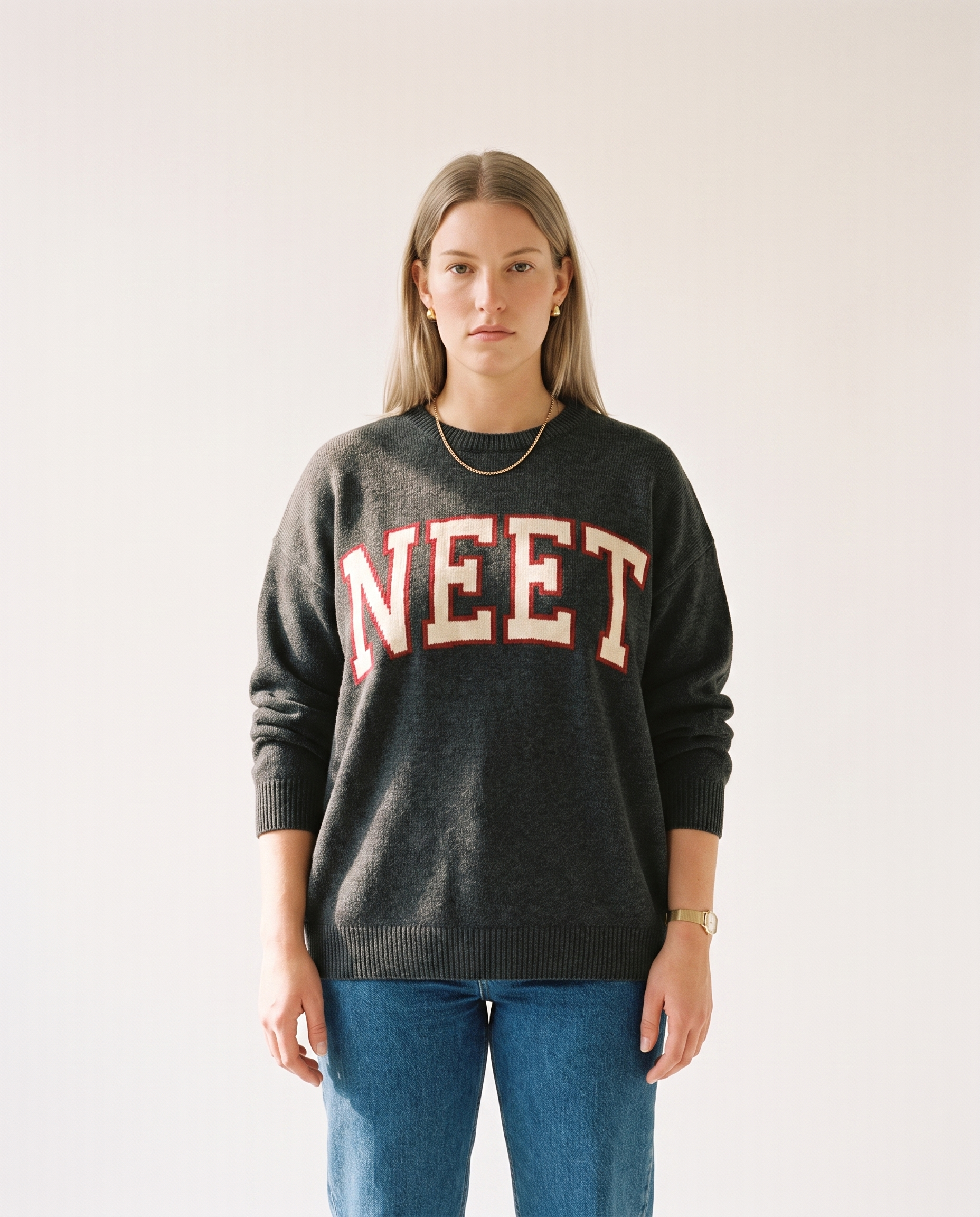 Knit & Loom Varsity Knit Top in Dark Grey