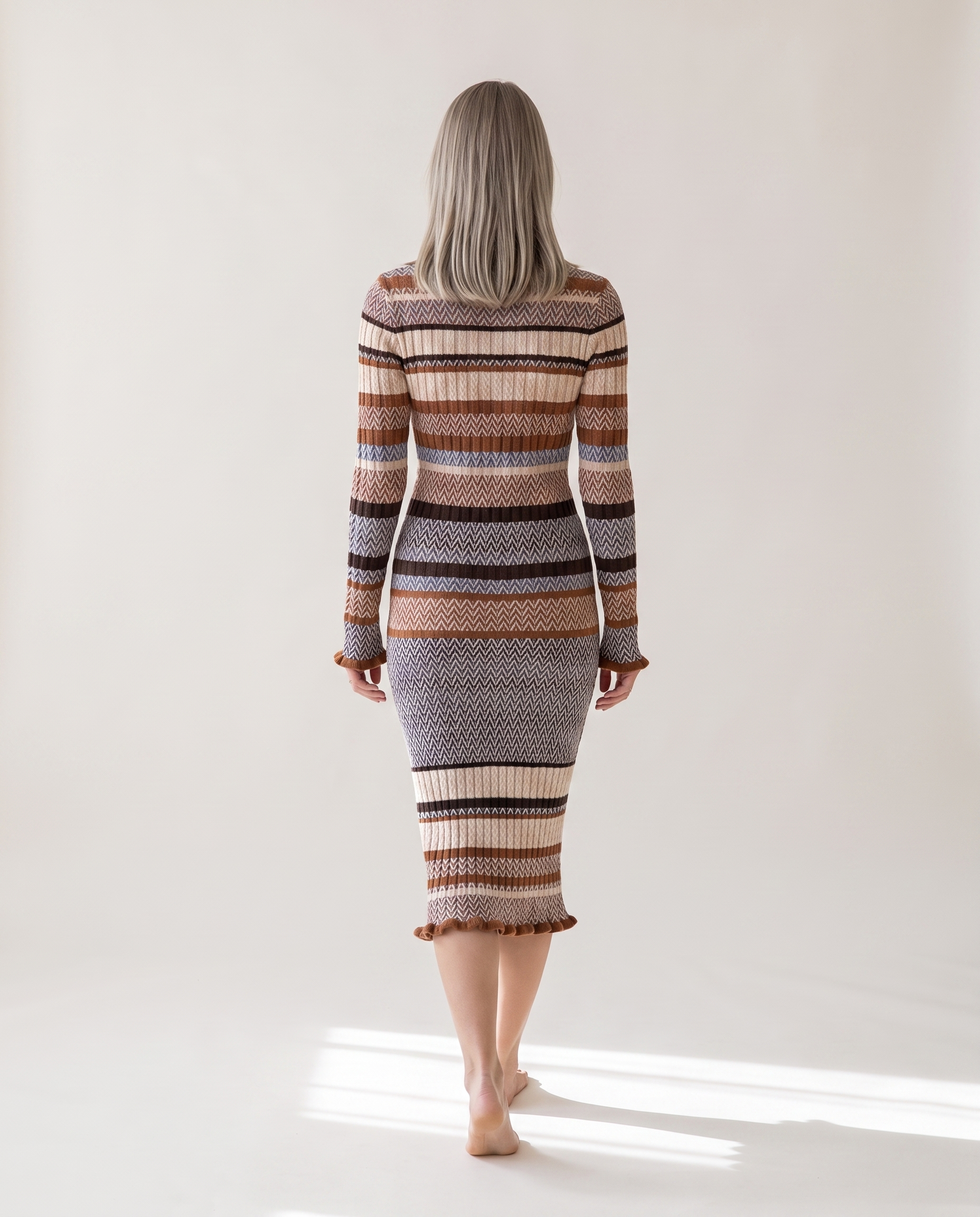Knit & Loom Colourblock Knit Dress, back view with narrow frilled hem