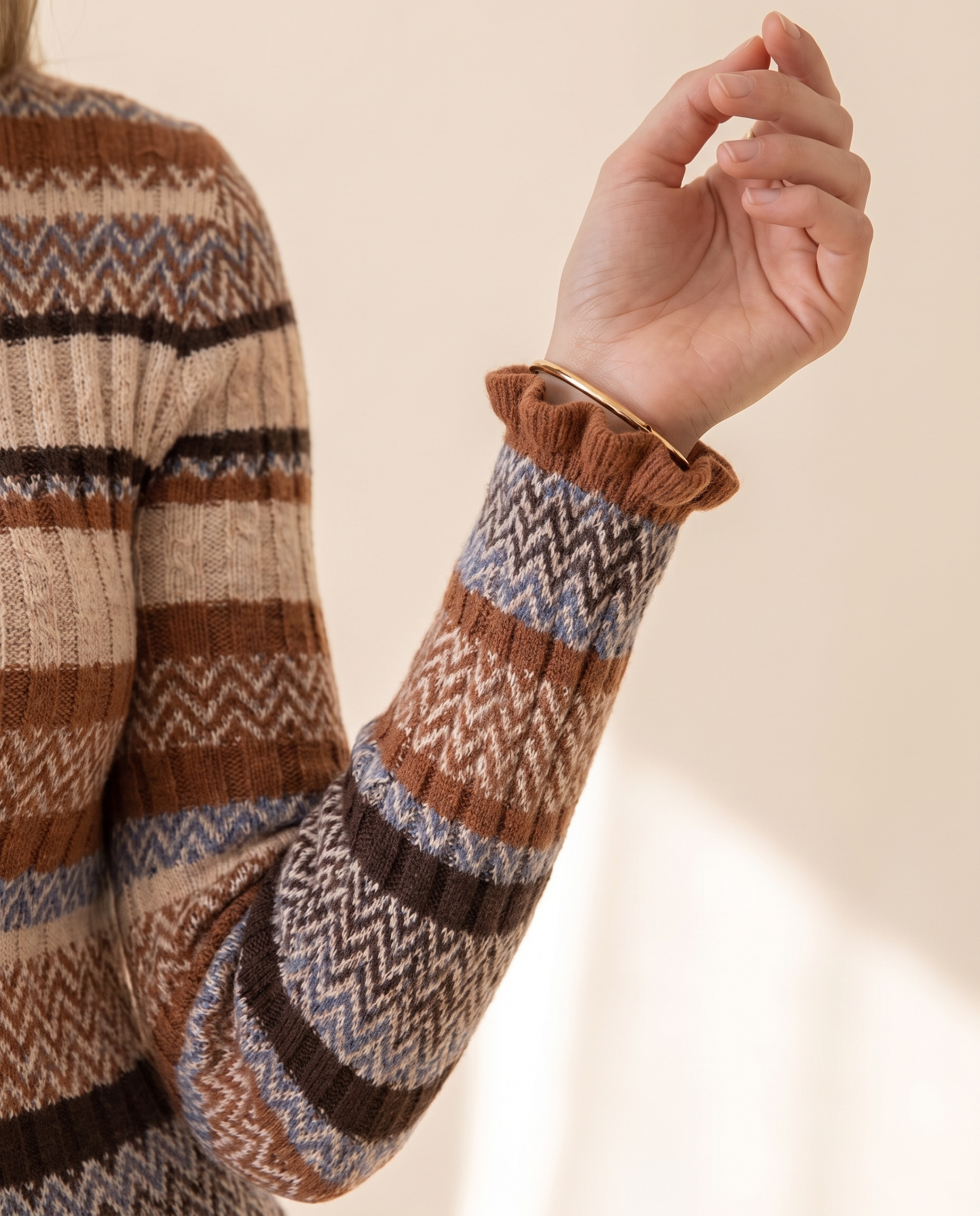 Knit & Loom Colourblock Knit Dress, narrow frilled cuff detail