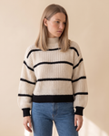 Lantern Sleeve Stripe Sweater on a pale sand studio backdrop