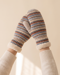 Stripe Fleece Mittens on a pale sand studio backdrop