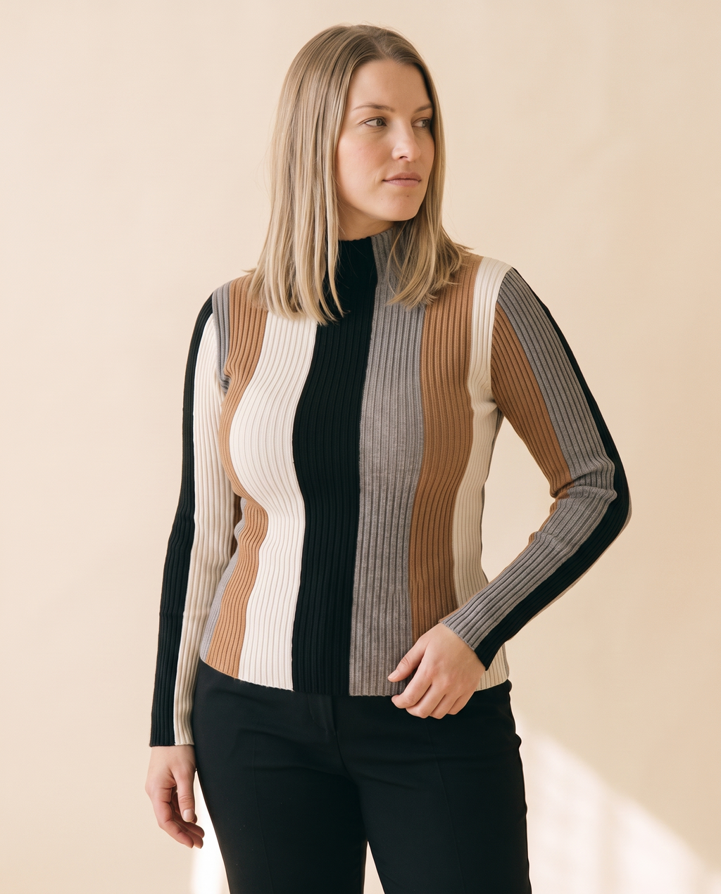 Vertical Stripe Rib Top, three-quarter view