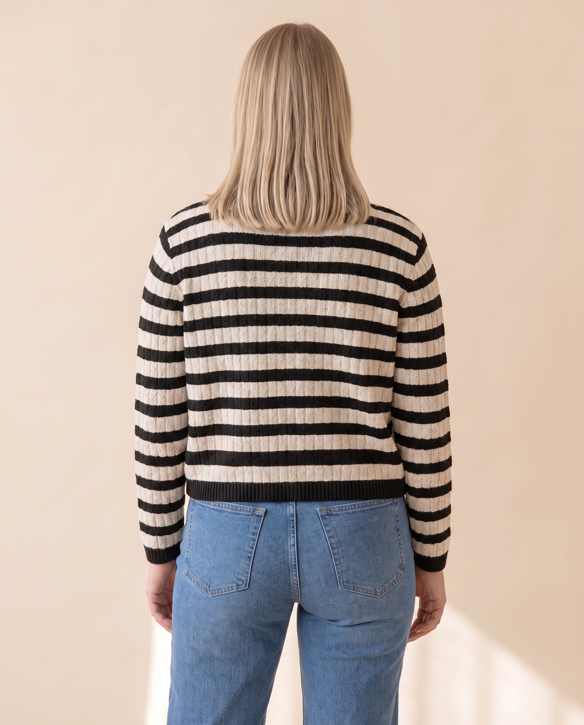 Gold Button Stripe Cardigan, back view