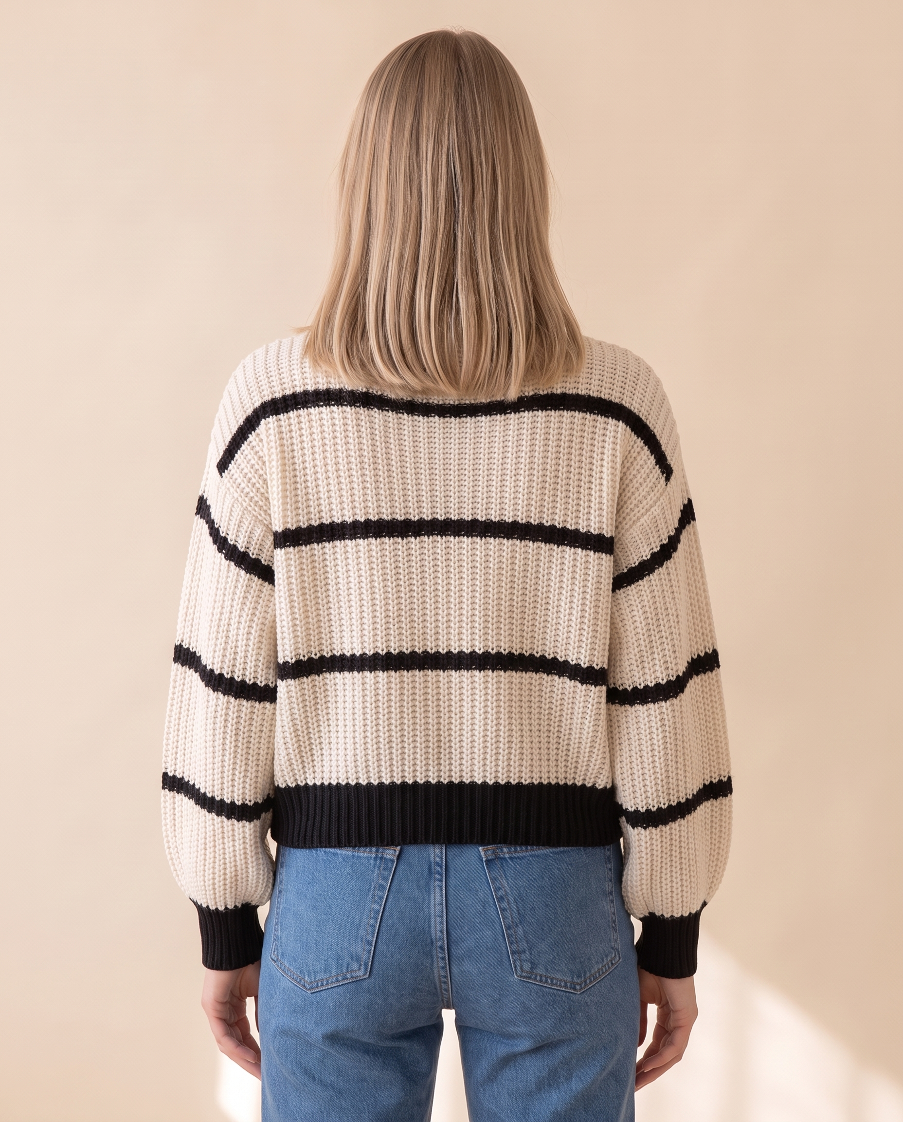 Lantern Sleeve Stripe Sweater, back view