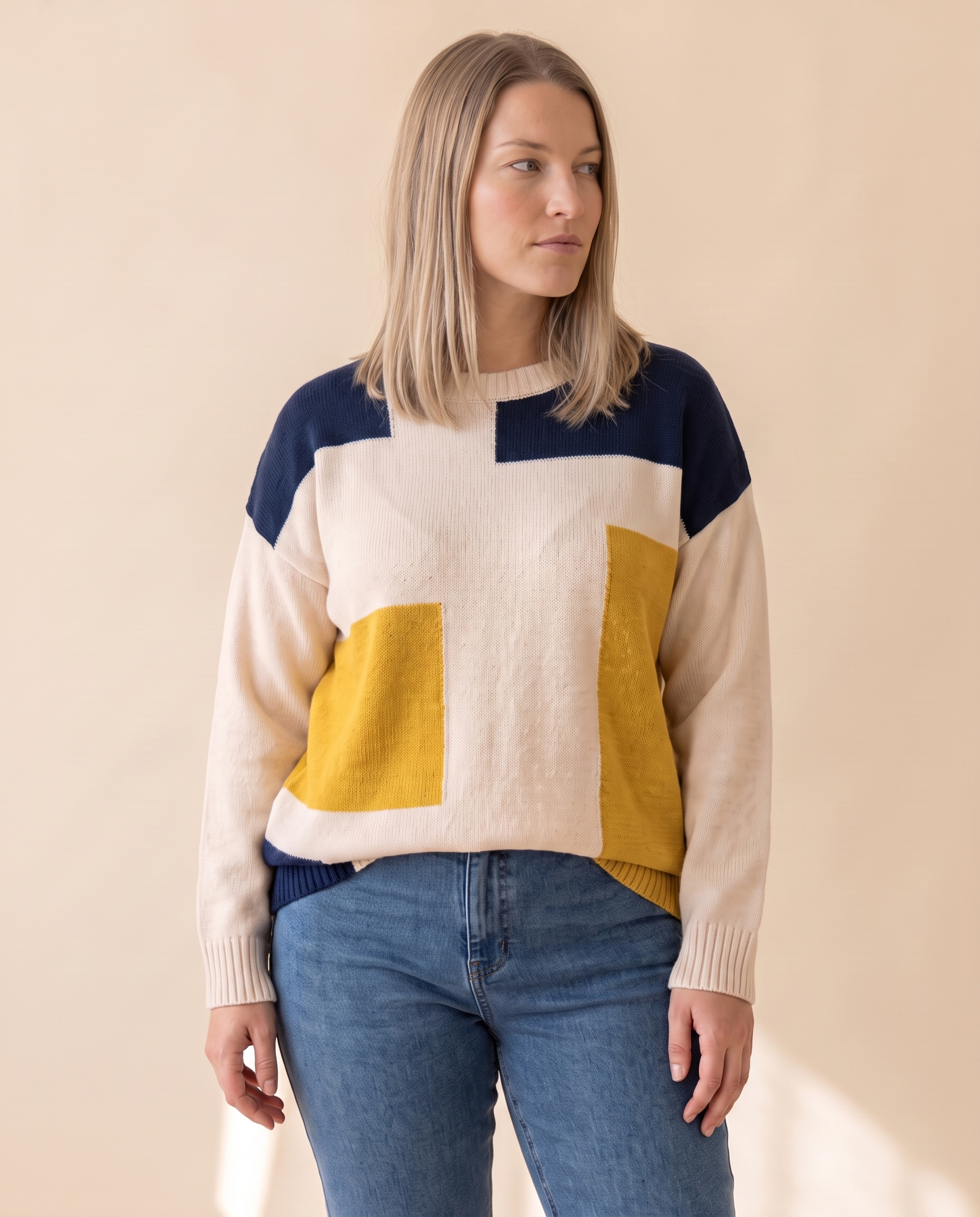 Colourblock Patch Sweater, three-quarter view